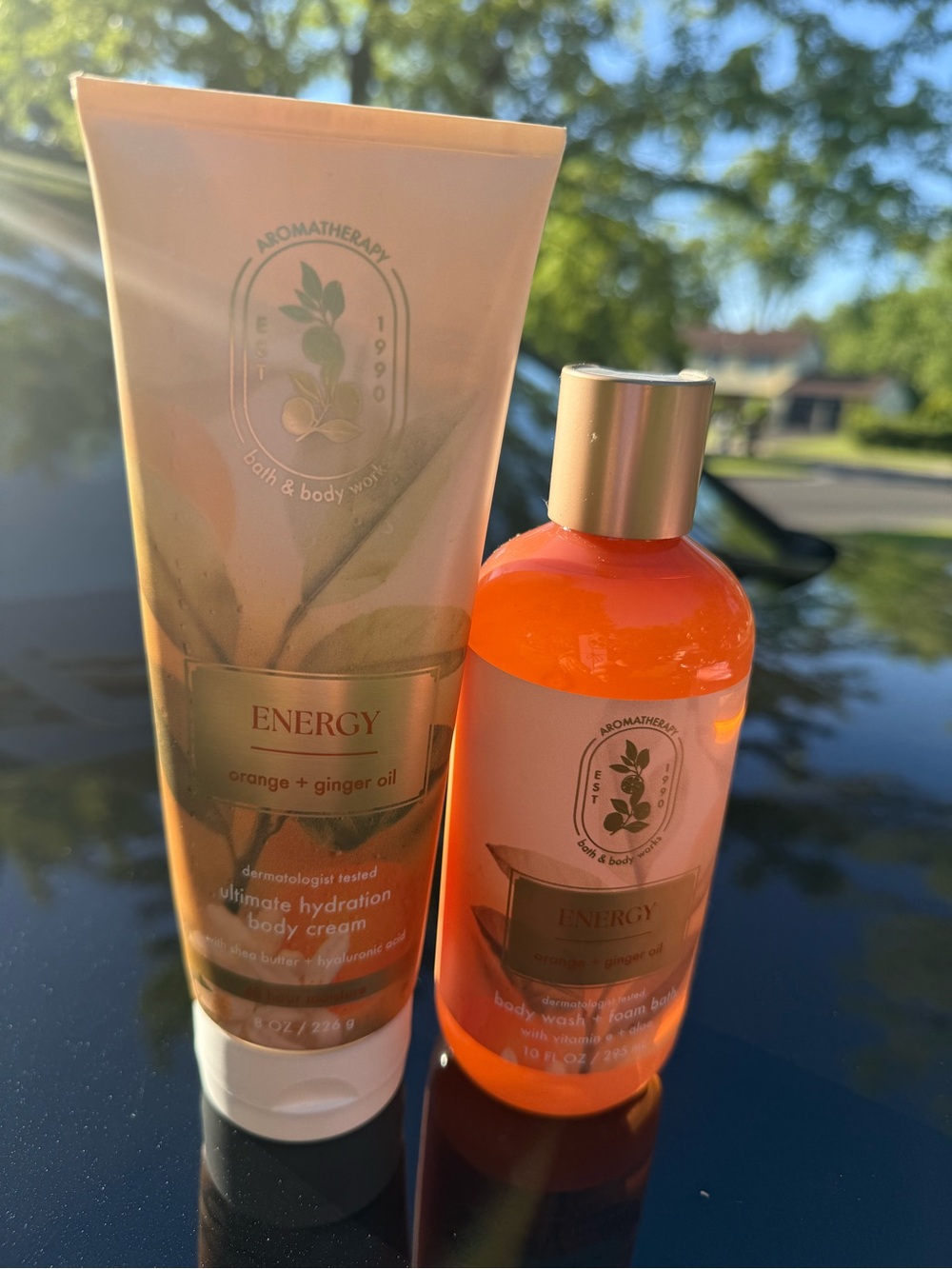 Bath & Body Works Energy Orange + Ginger Oil Body Cream & Shower Gel (Orange)